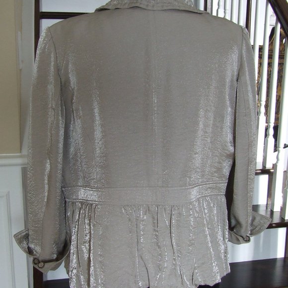 Elegant Beige Metallic Peplum Jacket Blazer L - Picture 3 of 8